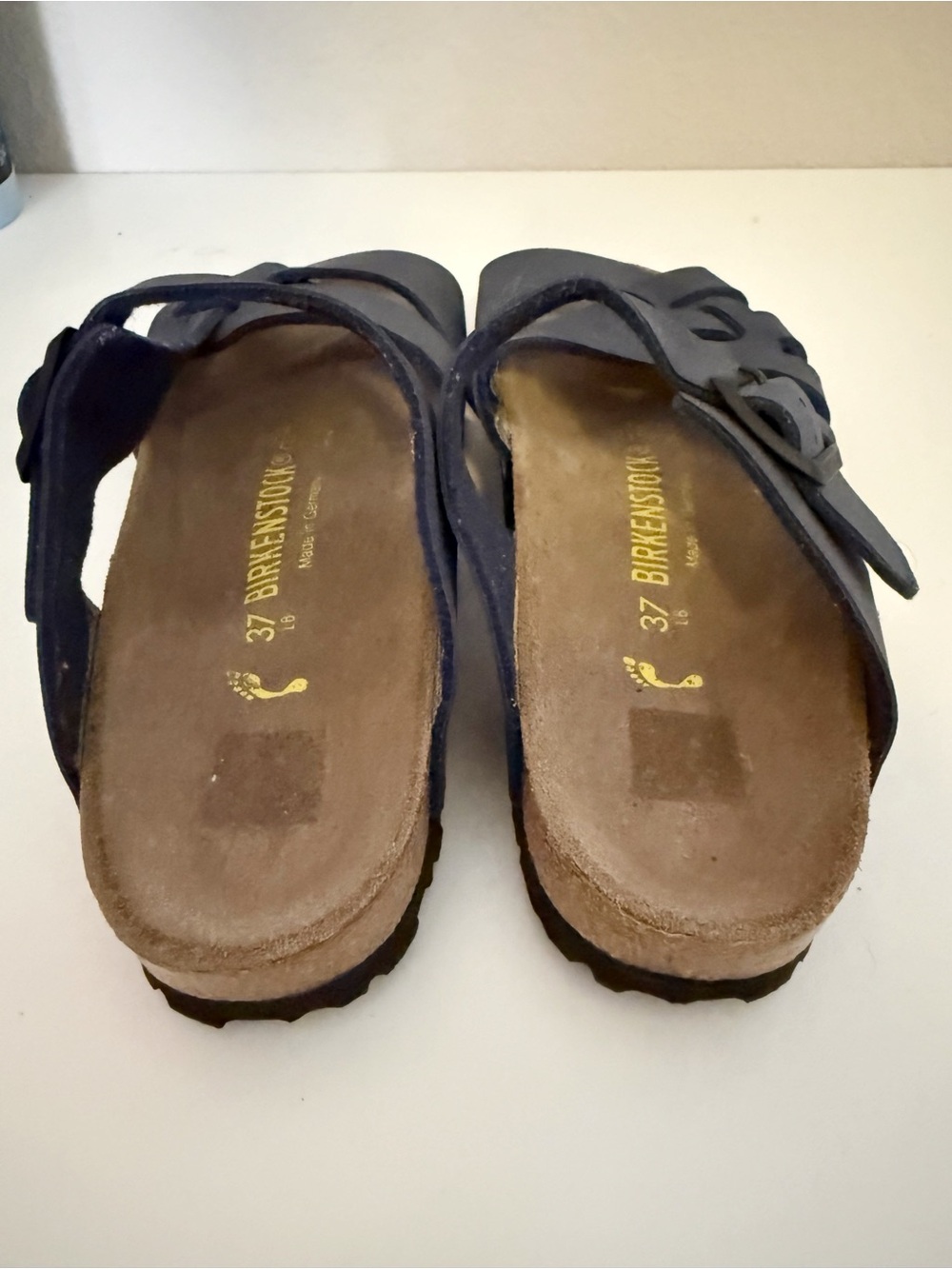 New Birkenstock Pisa Leather Orthopedic Sandals Slides Navy 37 - Picture 3 of 6